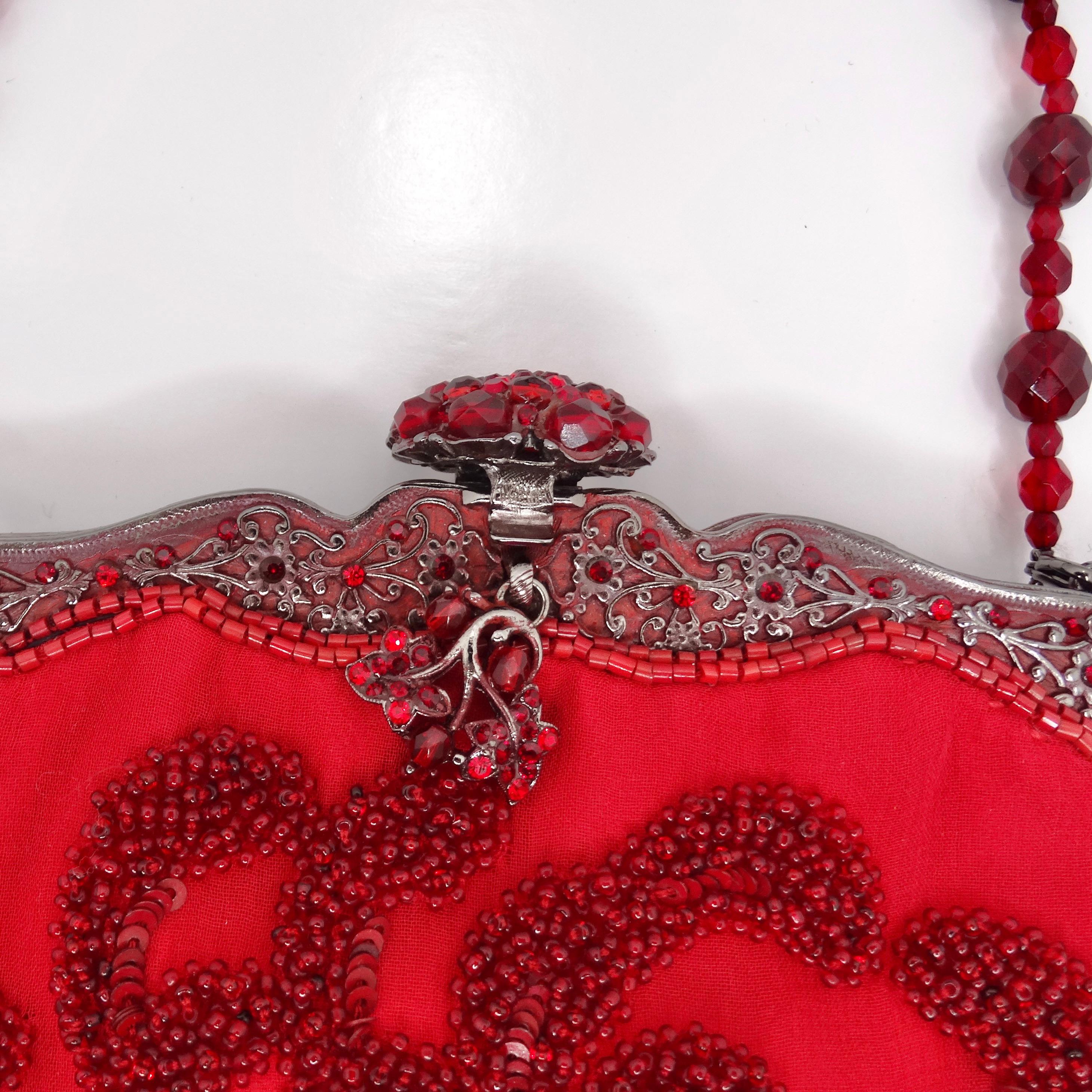 Larisa Barrera Red Embellished Evening Bag In Excellent Condition For Sale In Scottsdale, AZ