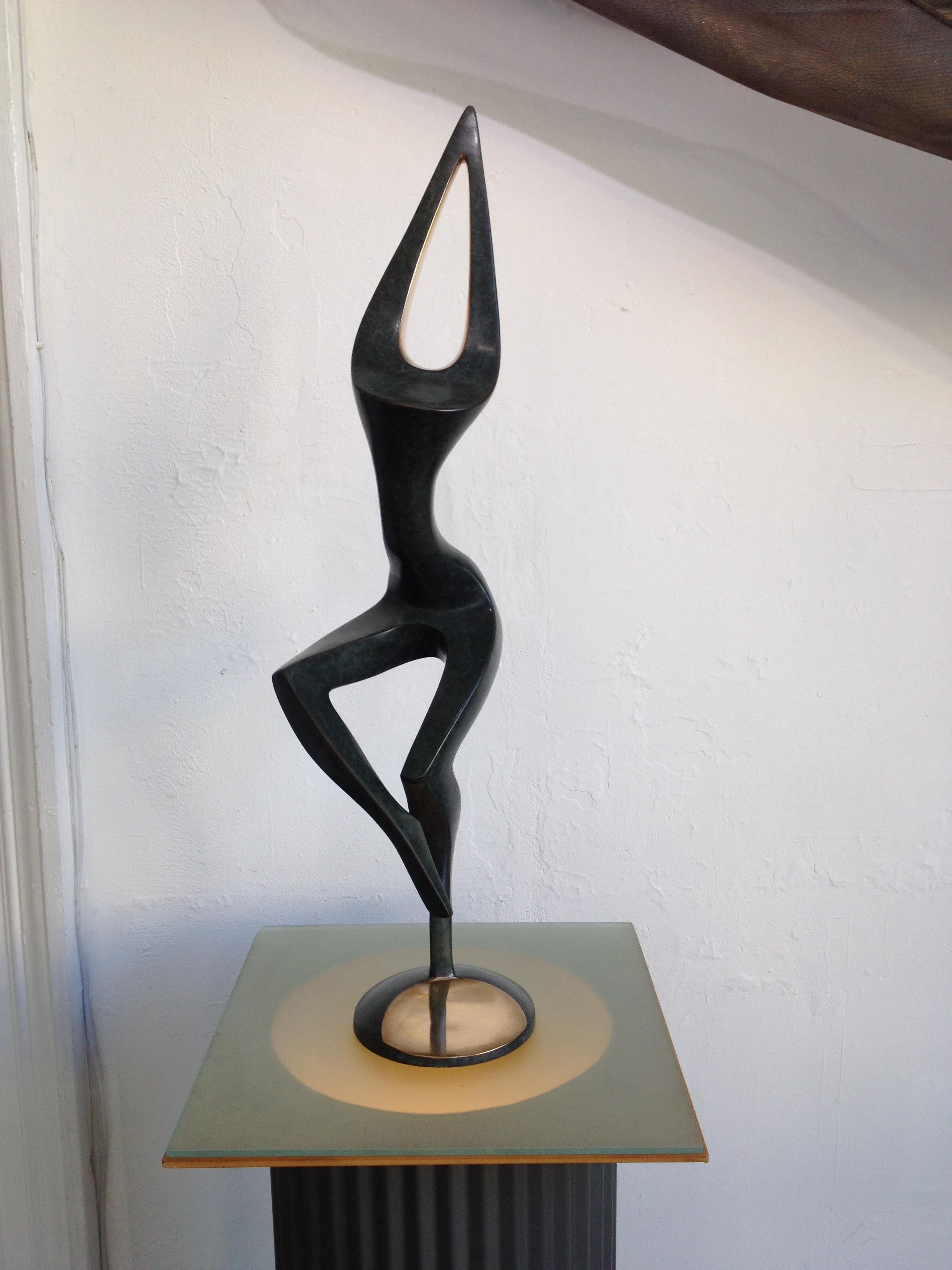 Dancer Movement #1, Bronze Sculpture with Patina, Ed 1/10 - Gold Abstract Sculpture by Larissa Smagarinsky