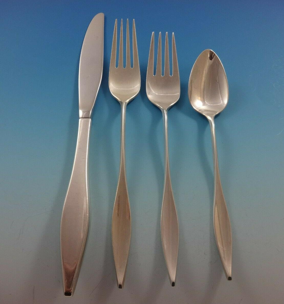 Monumental Mid-Century Modern lark by Reed & Barton sterling silver Flatware set - 115 pieces. Designed by John Prip. This set includes:

18 knives, 9