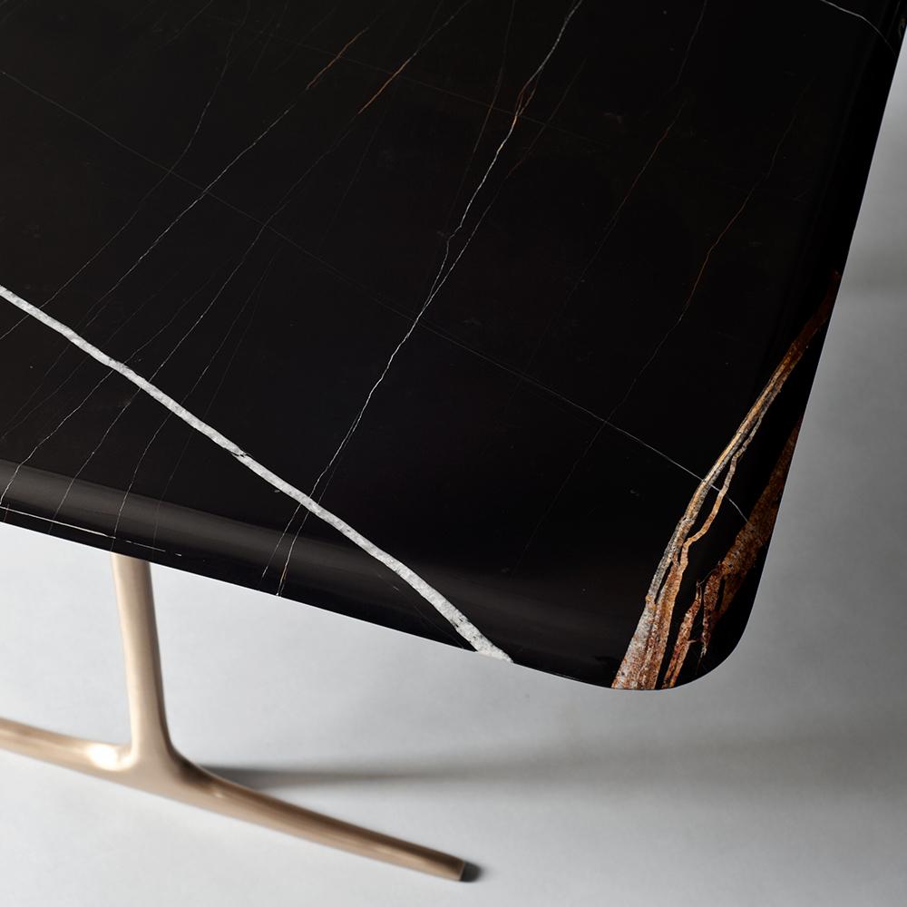 Mid-Century Modern Lark Side or Cocktail Table by DeMuro Das with Black Marble Top and Bronze Legs