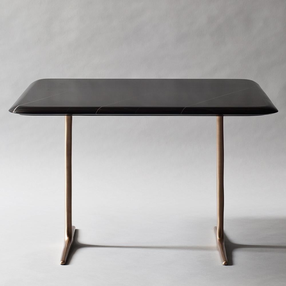 Cast Lark Side or Cocktail Table by DeMuro Das with Black Marble Top and Bronze Legs