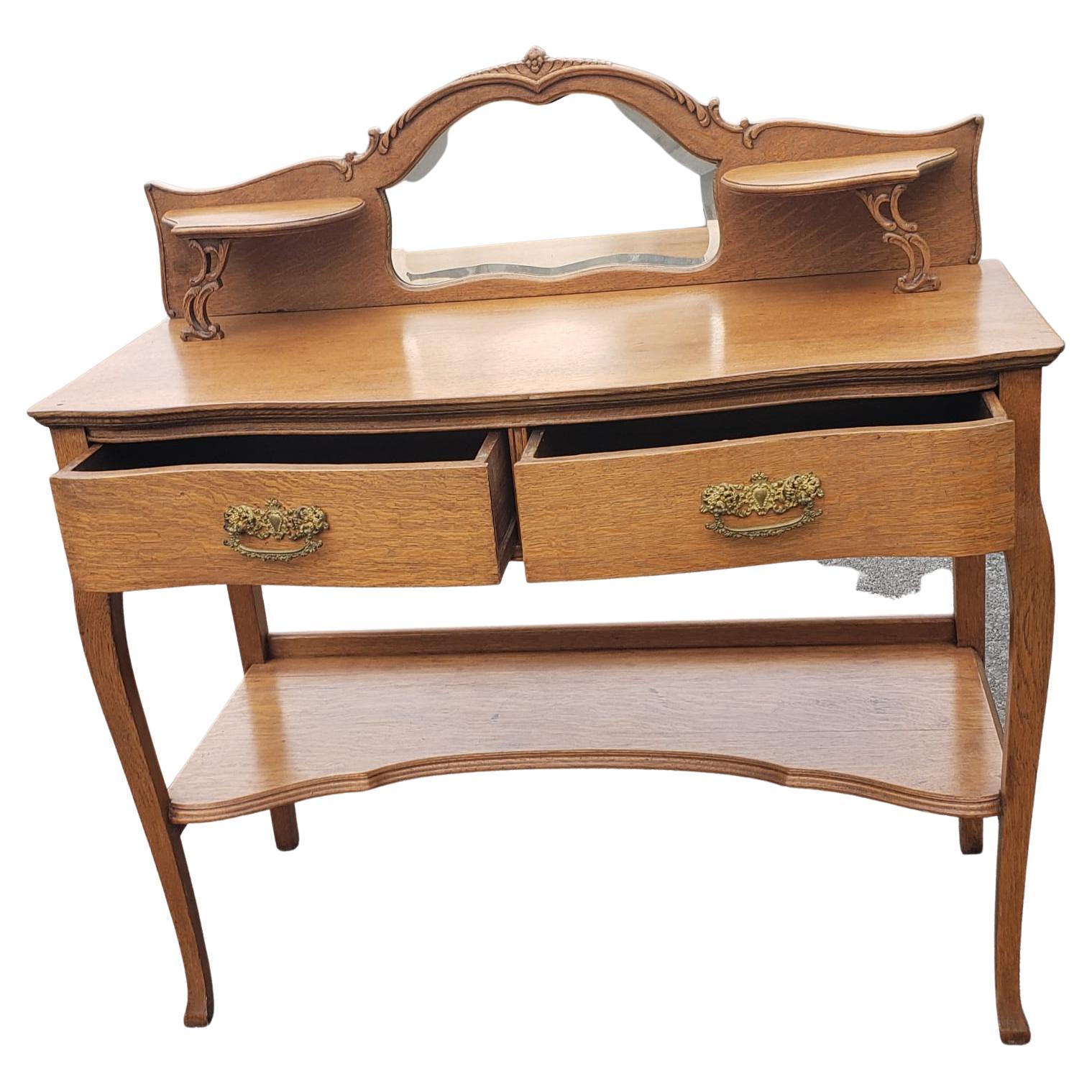 Woodwork Larkin and Co. Antique Tier Quater Sawn Oak Vanity / Dresser Circa 1930s For Sale