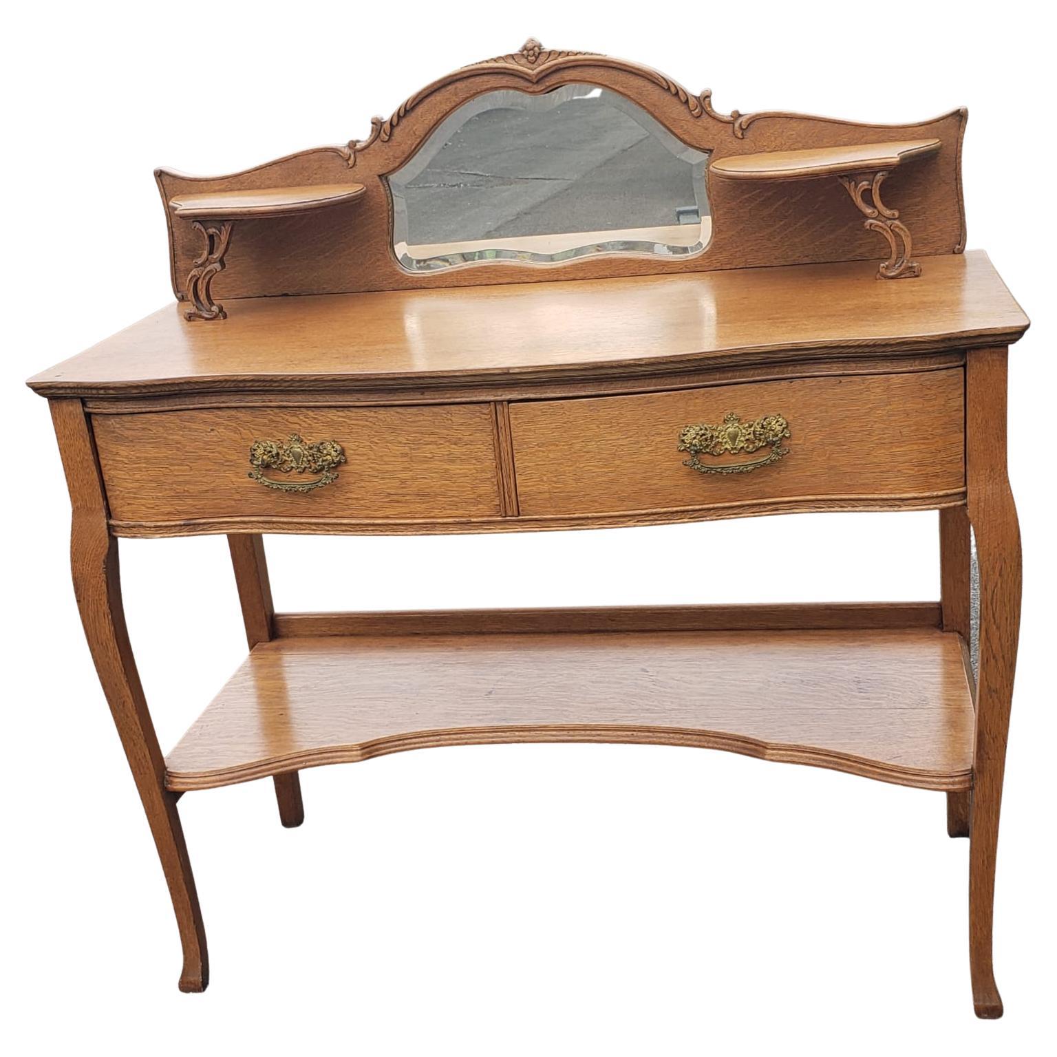 Larkin and Co. Antique Tier Quater Sawn Oak Vanity / Dresser Circa 1930s For Sale