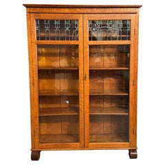 Larkin & Co. Antique Arts & Crafts Mission Oak Bookcase with Stained Glass Doors
