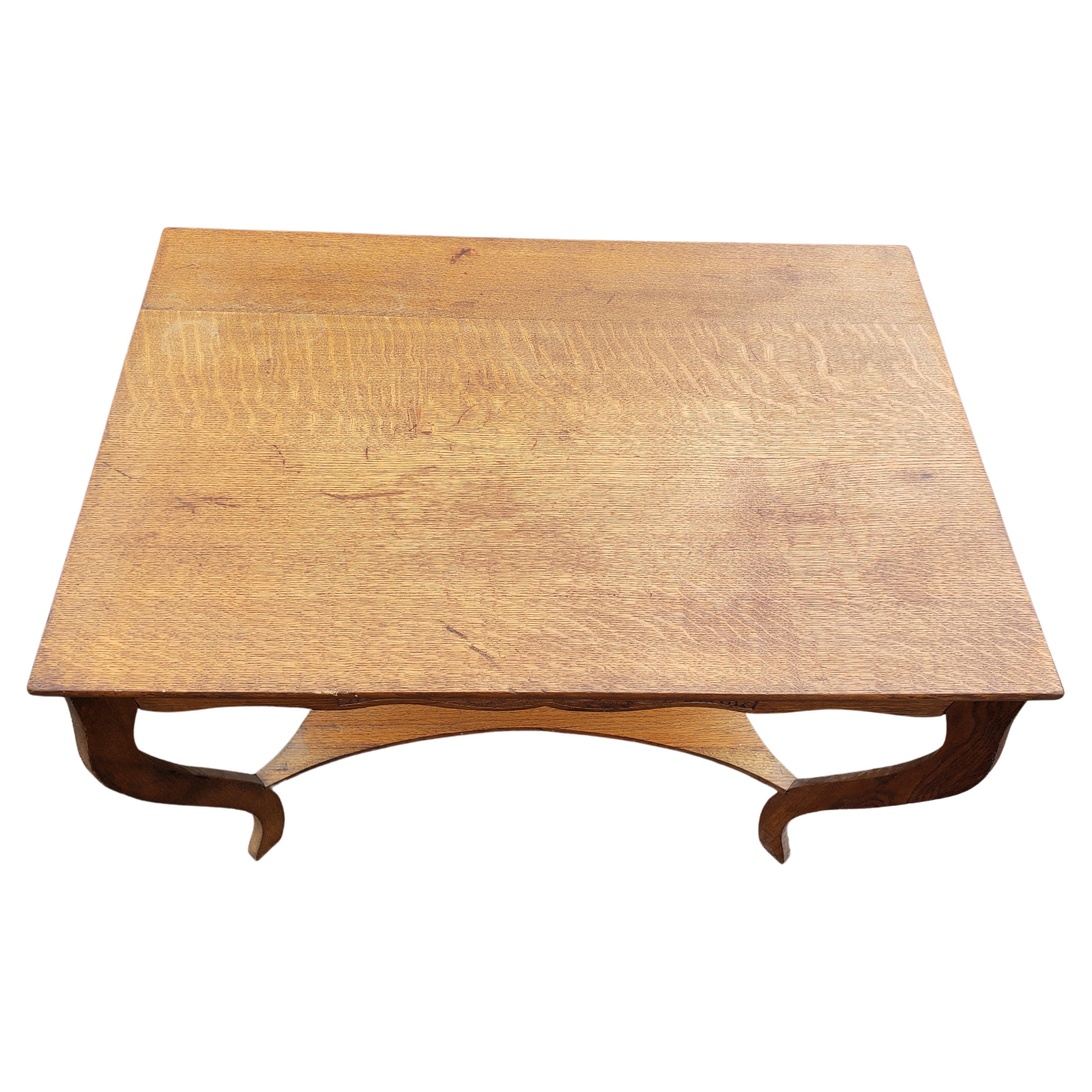 Colonial Revival Larkin Solid Antique Oak Quatersawn Table, circa 1900s For Sale
