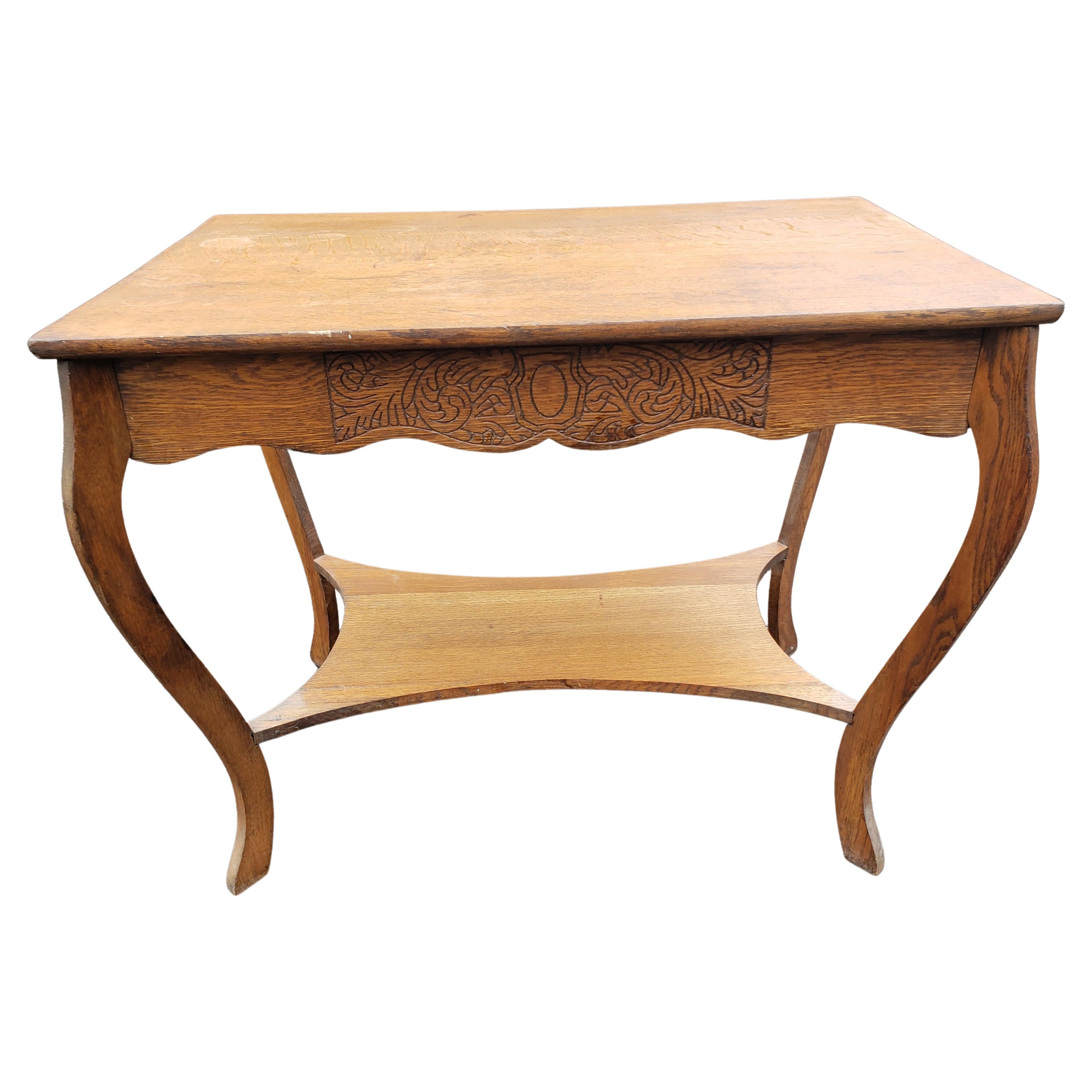 Larkin Solid Antique Oak Quatersawn Table, circa 1900s For Sale