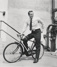 Vintage Charlton Heston Riding Bike Fine Art Print