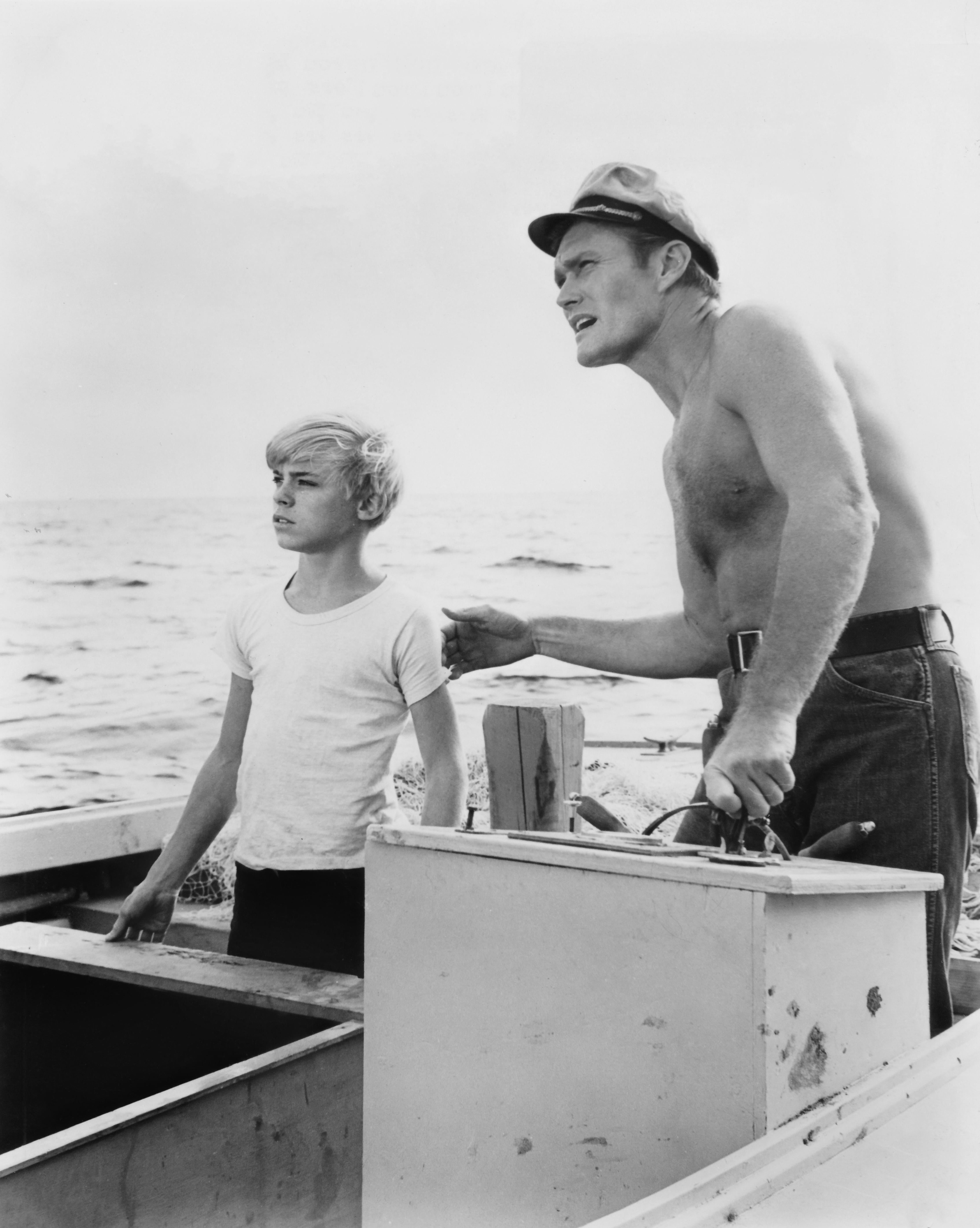 Larry Barbier Black and White Photograph - Chuck Connors and Luke Halpin in Flipper Fine Art Print