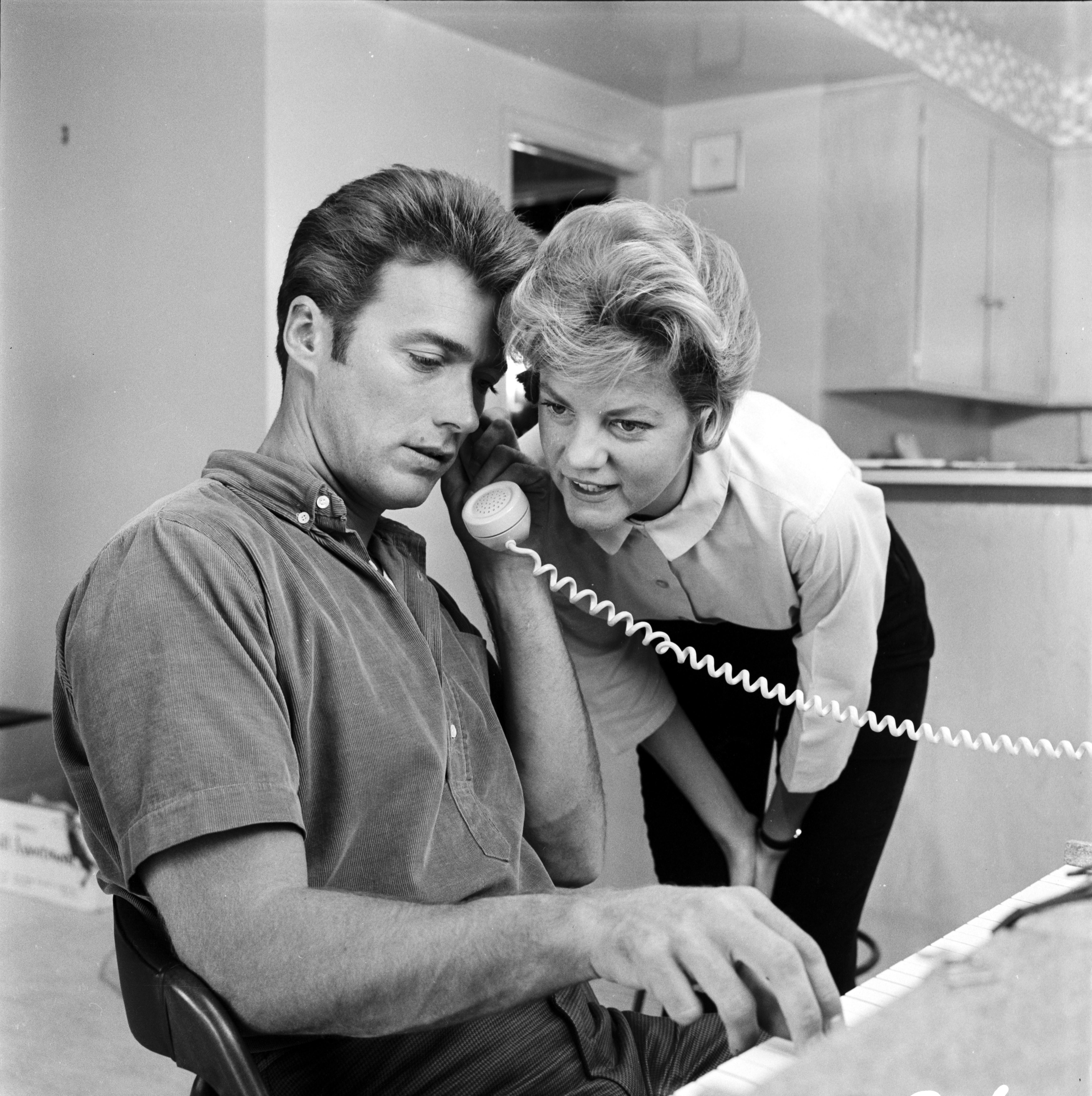 Larry Barbier Portrait Photograph - Clint Eastwood Talking on the Phone with Wife at Home Fine Art Print