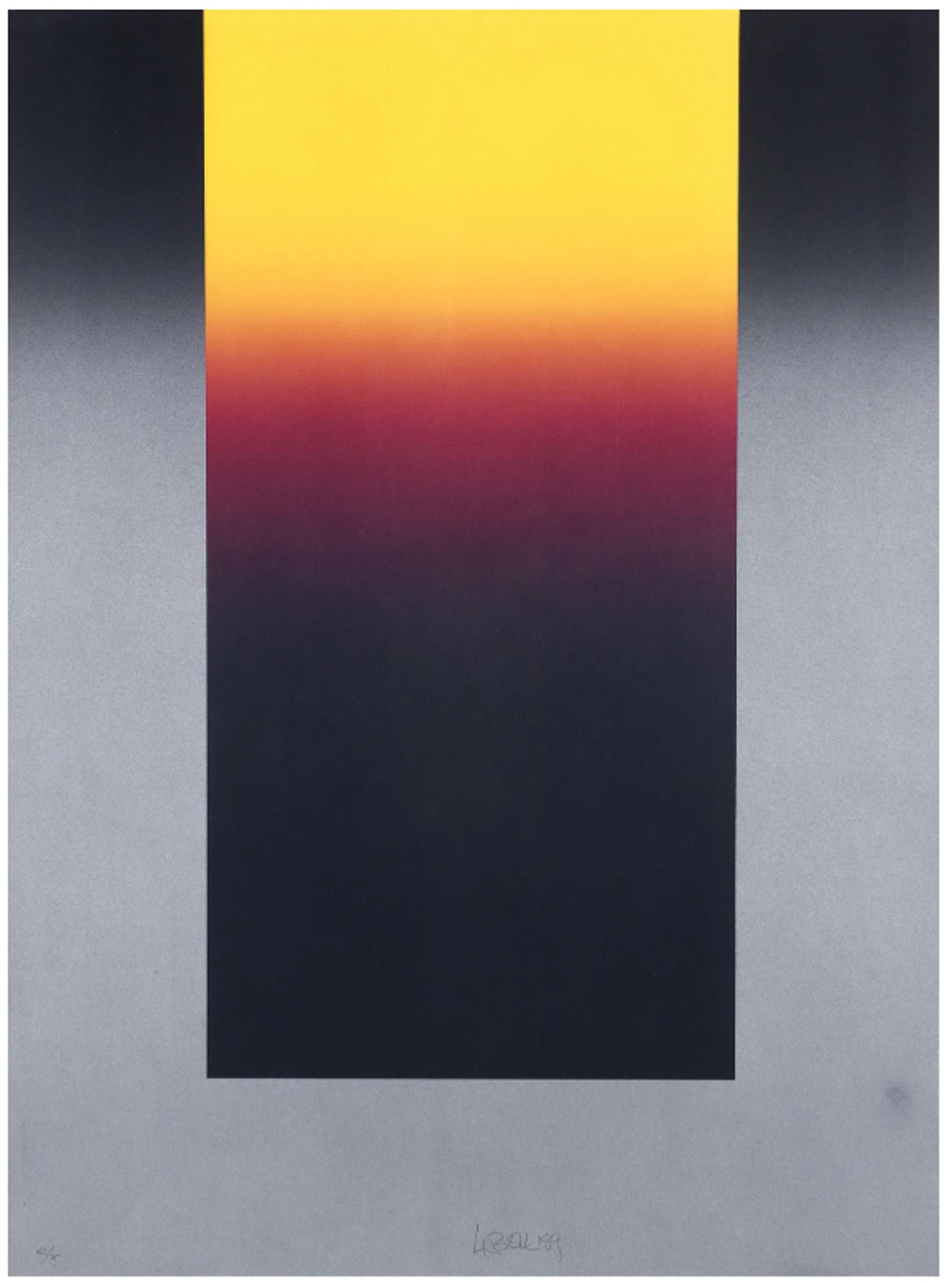 Larry Bell, estadounidense (1939 - ) - Barcelona, Año:  1989, Medio:  Litografía, firmada y numerada a lápiz, Edición:  62/75, Talla:  76,2 x 55,88 cm (30 x 22 pulg.)
