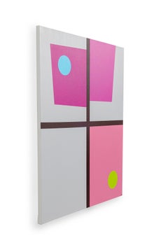 Larry Bentley Acrylic on Canvas, Titled: "Two Circles: Bleu & Citron". (2022)