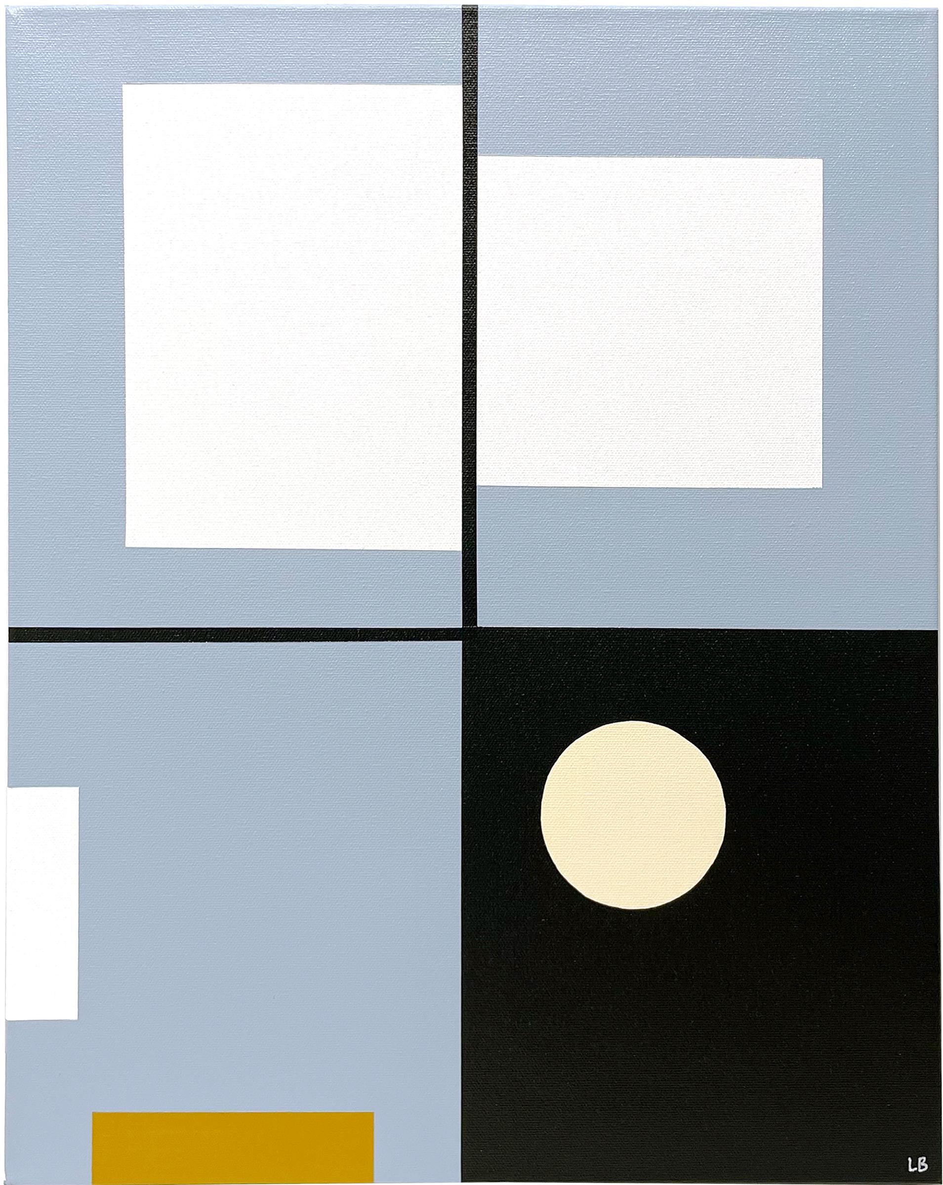 Larry Bentley Abstract Painting - 2 Square Winter Blue, geometric abstract painting in blue, black, white and gold