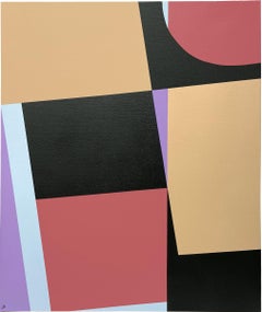 Dannatt II, geometric painting in black, salmon, blue, beige and purple