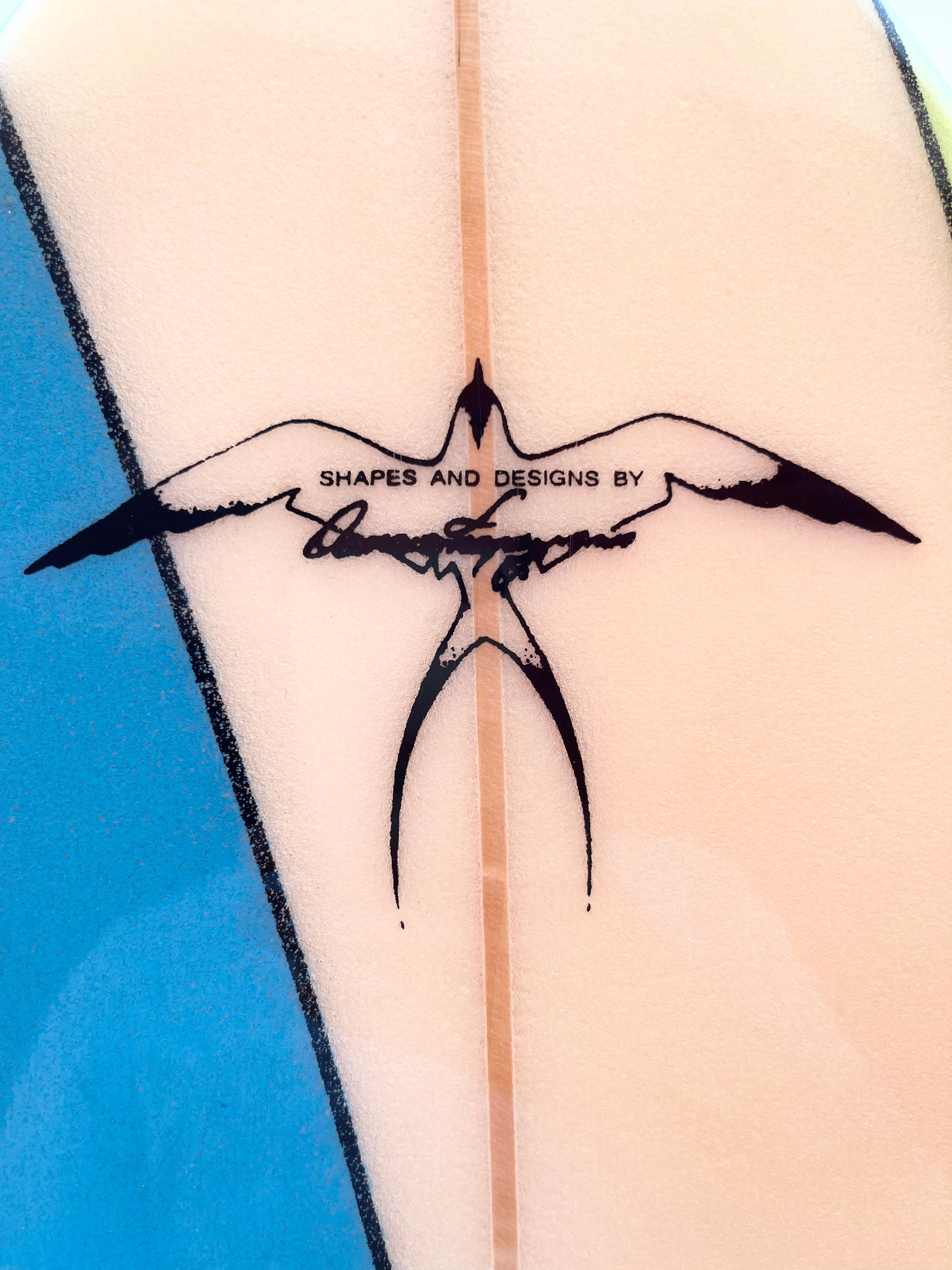 Larry Bertlemann Twin-Fin Surfboard by Donald Takayama In Good Condition In Haleiwa, HI