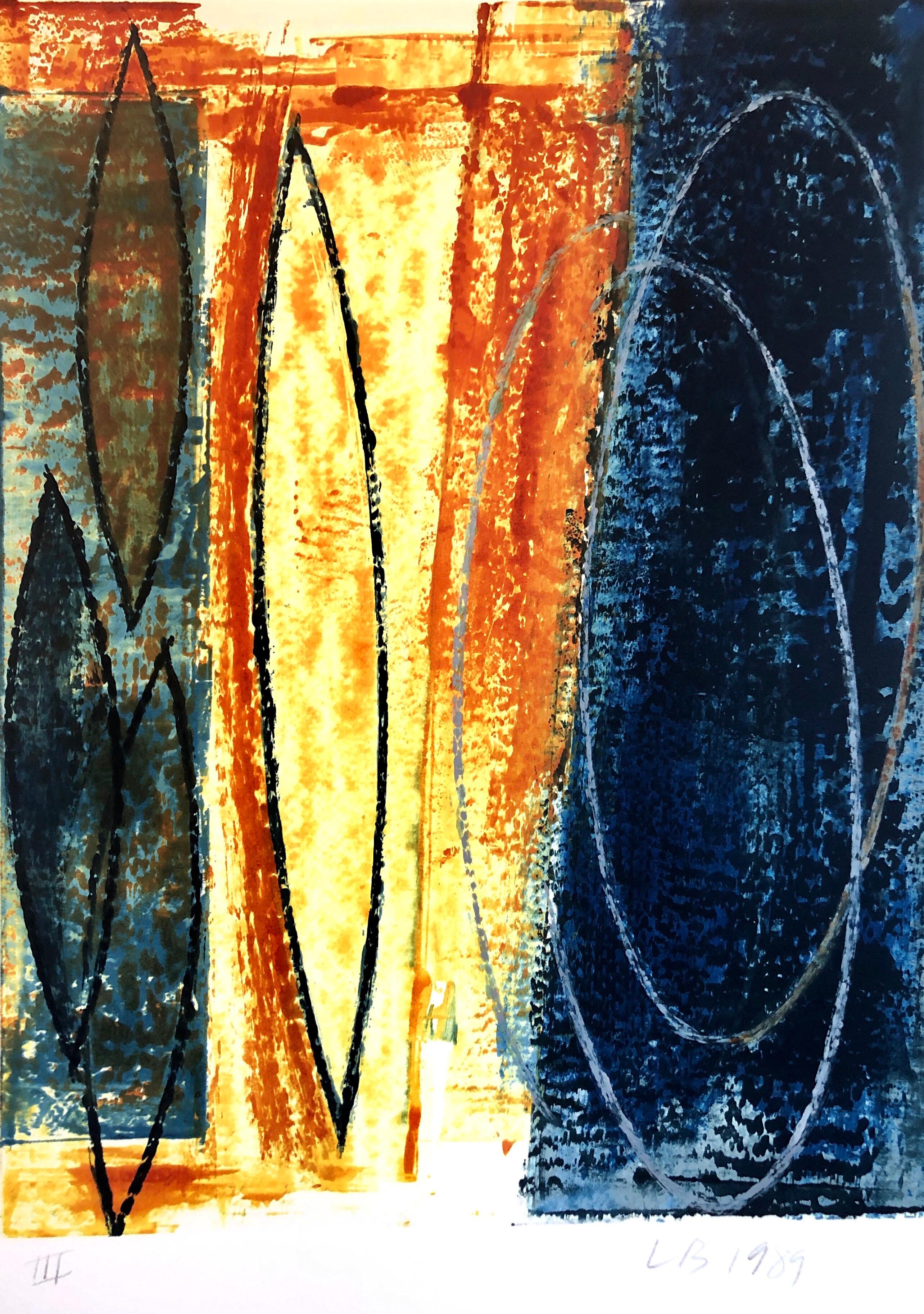 Espressionista astratto Modernista Americano Olio Monotipo Monoprint Pittura - Print di Larry Brown
