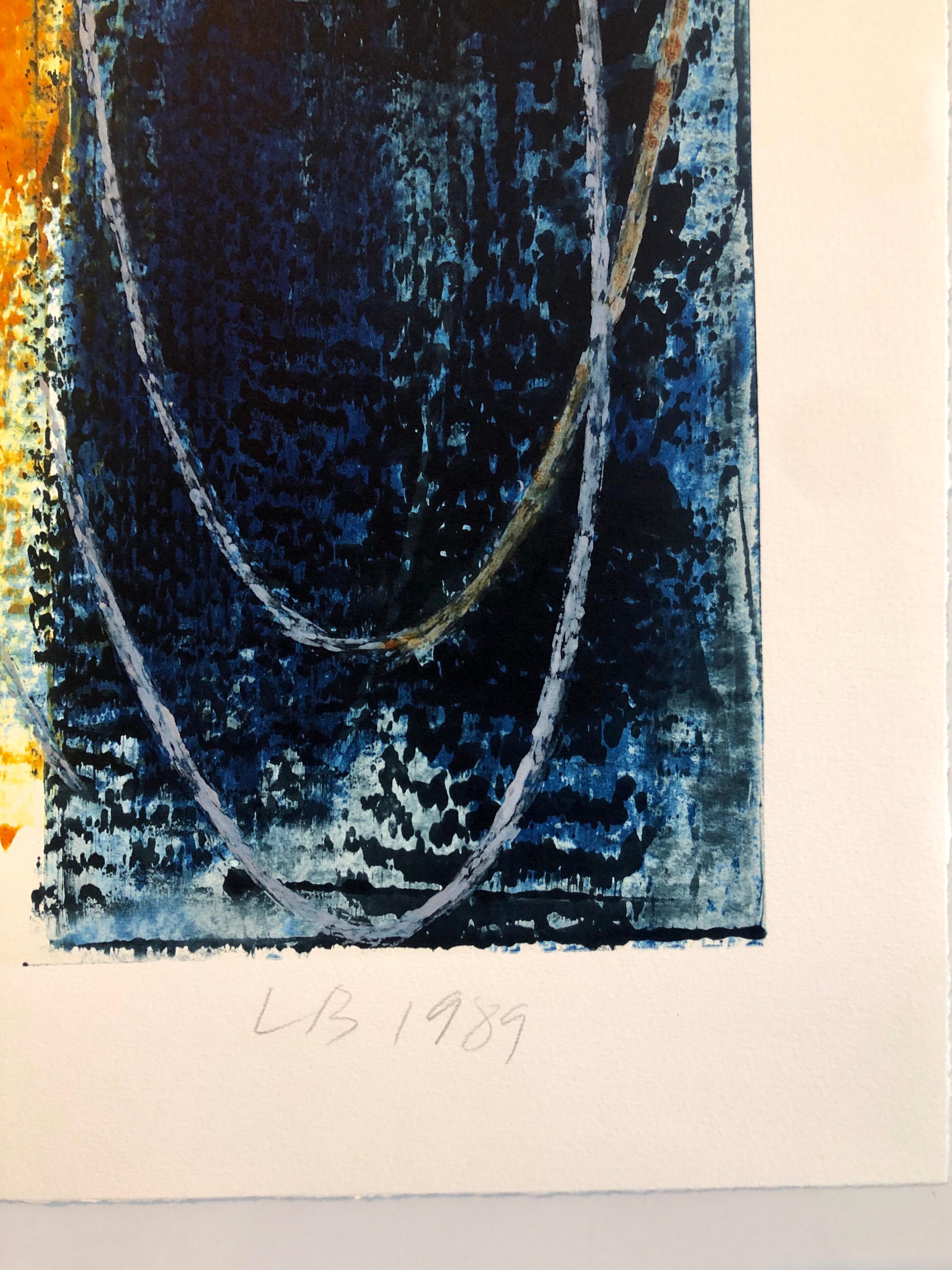 Espressionista astratto Modernista Americano Olio Monotipo Monoprint Pittura - Abstract Print Beige di Larry Brown