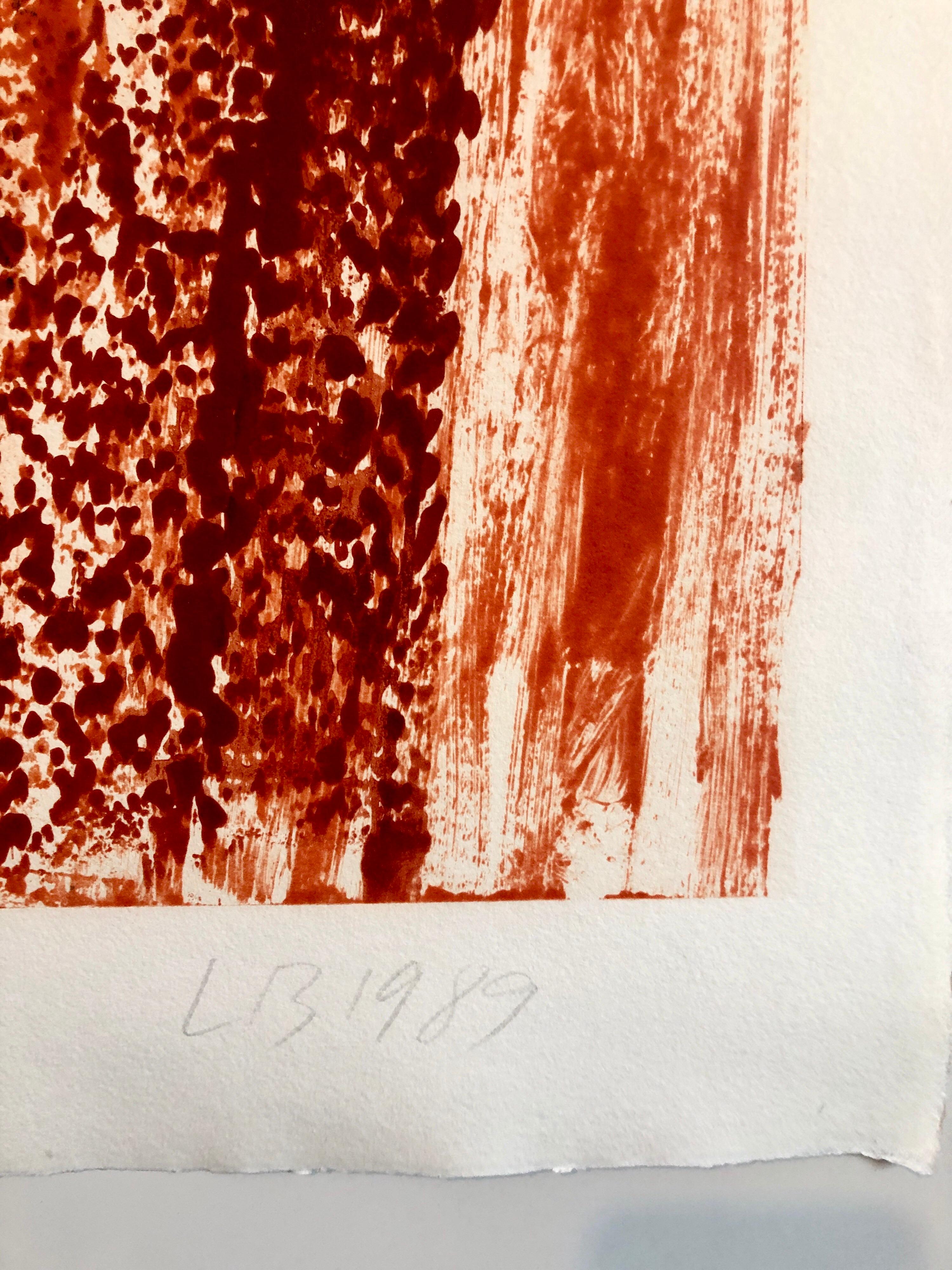 Espressionista astratto Modernista Americano Olio Monotipo Monoprint Pittura - Abstract Painting Beige di Larry Brown