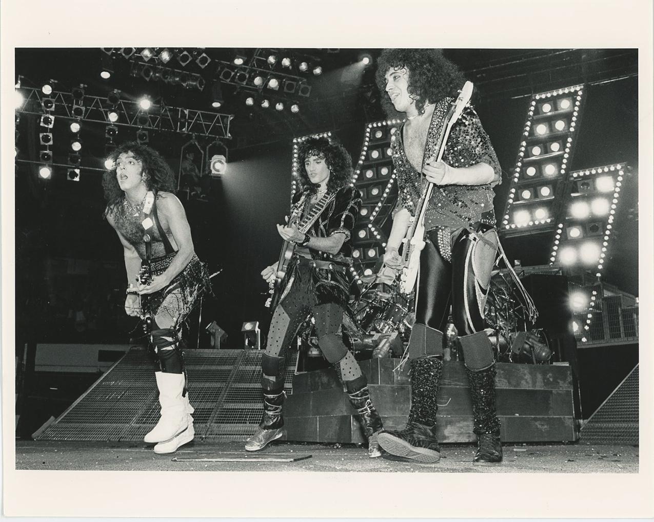 Larry Busacca Black and White Photograph - KISS Live in Concert 1987