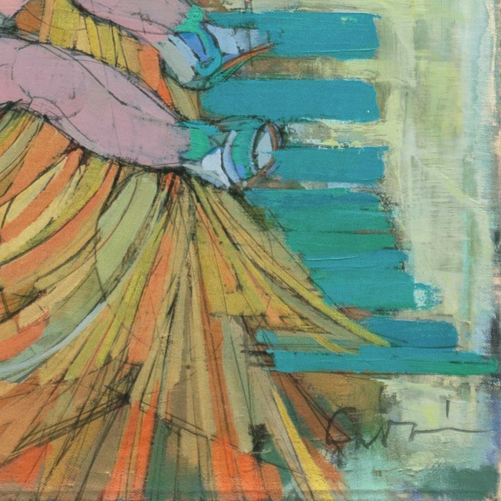 „Mutter und Kind mit Regenbogenrad“, Paris, Rom, New York, AIC, Chicago – Painting von Larry Cabaniss