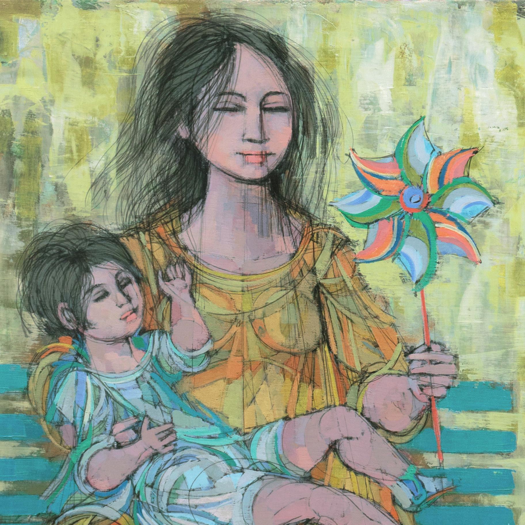 « Mère et enfant avec une roue arc-en-ciel », Paris, Rome, New York, AIC, Chicago  - Moderne Painting par Larry Cabaniss