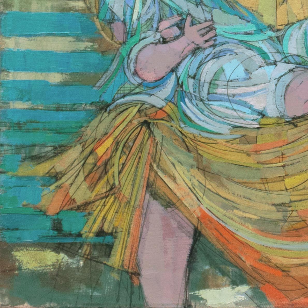 « Mère et enfant avec une roue arc-en-ciel », Paris, Rome, New York, AIC, Chicago  - Marron Figurative Painting par Larry Cabaniss