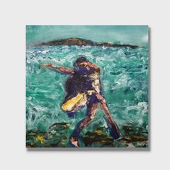 Ein Gemälde des Pop- Expressionismus, Acryl auf Leinwand, Gemälde, „Isadora Duncan am Strand“, „Isadora Duncan“ 
