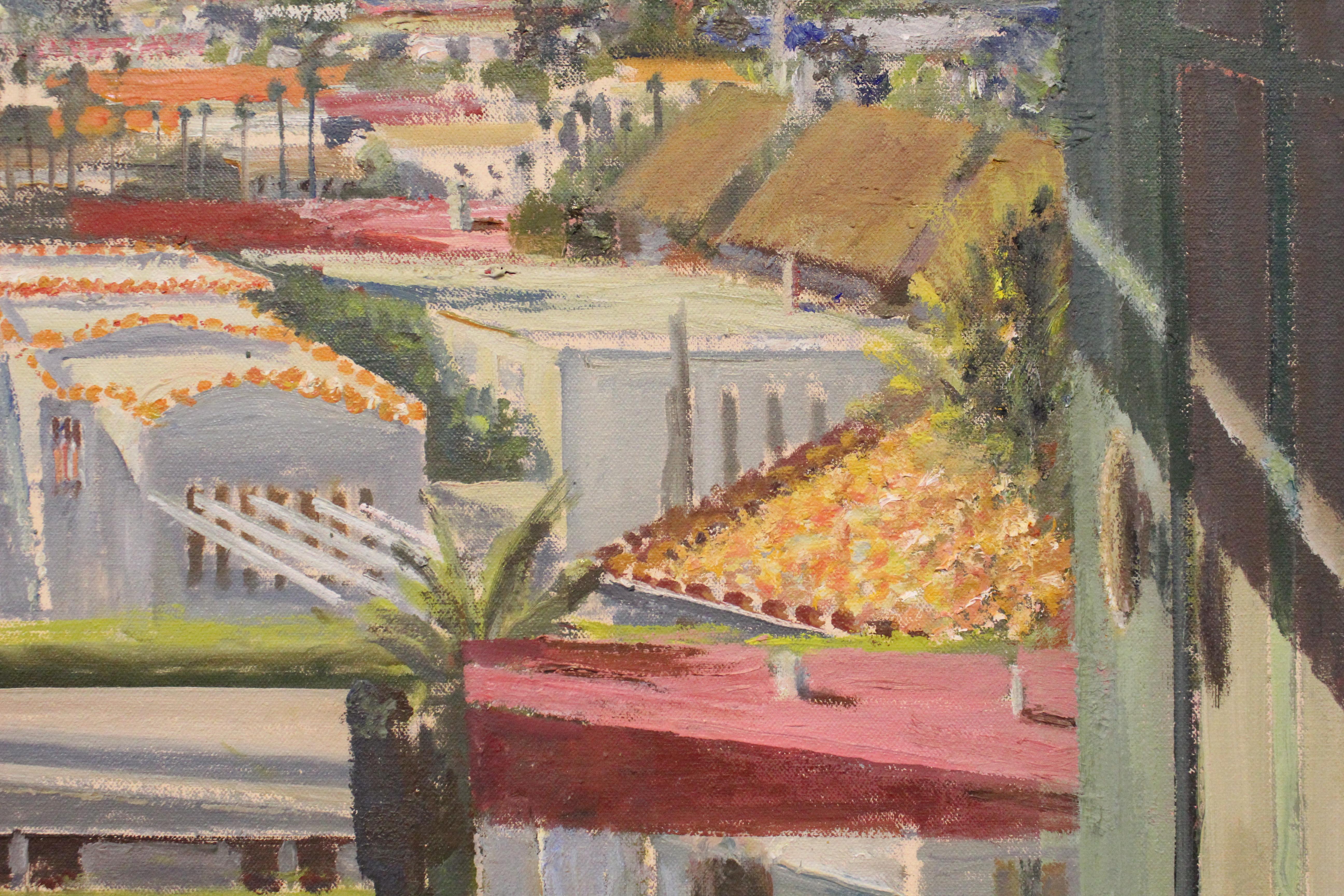Innenstadt von LA (Beige), Landscape Painting, von Larry Cohen