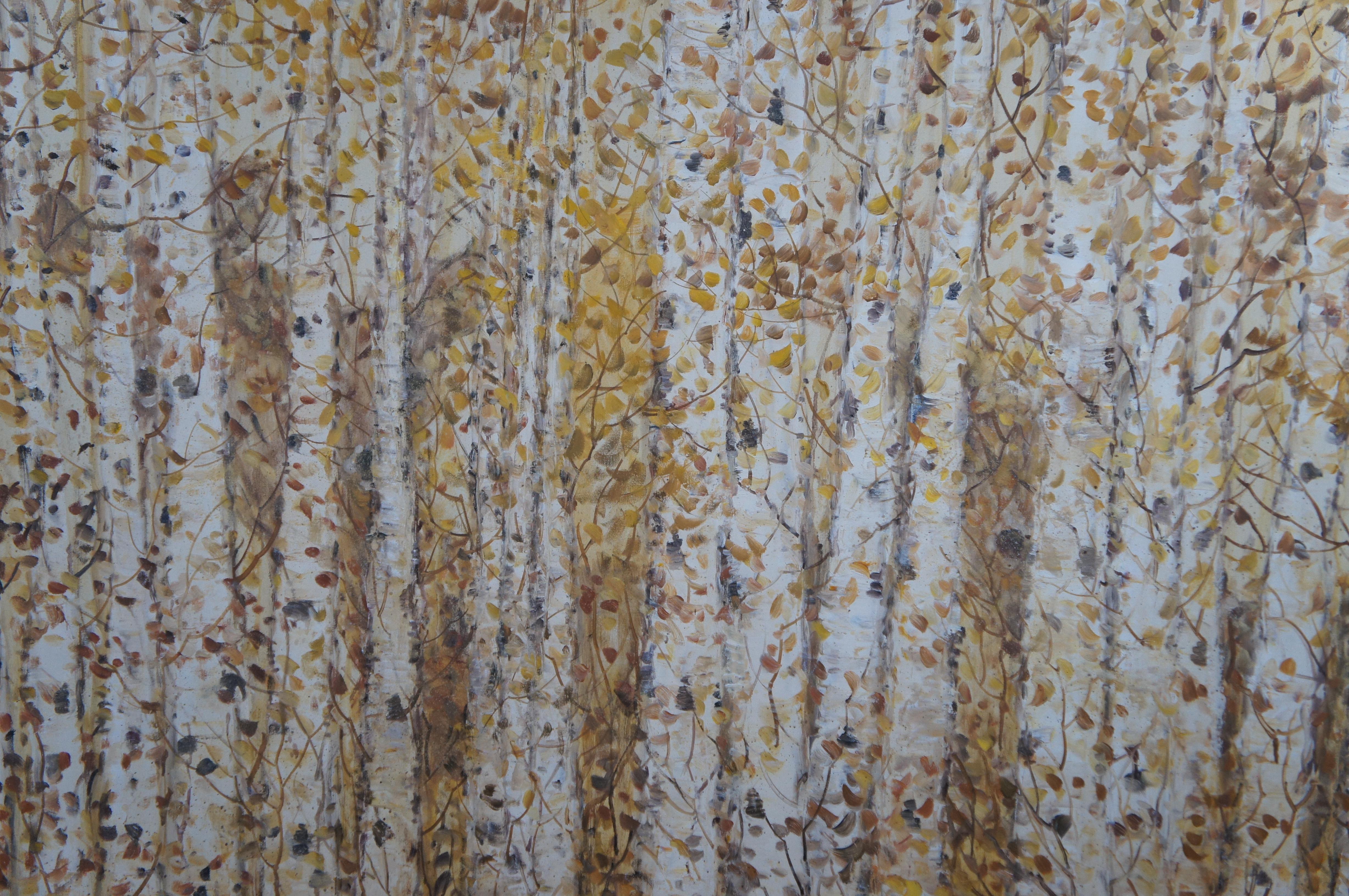 20th Century Larry Dean 'Deer in The Aspens' Acylic Woodland Painting on Canvas Framed 61