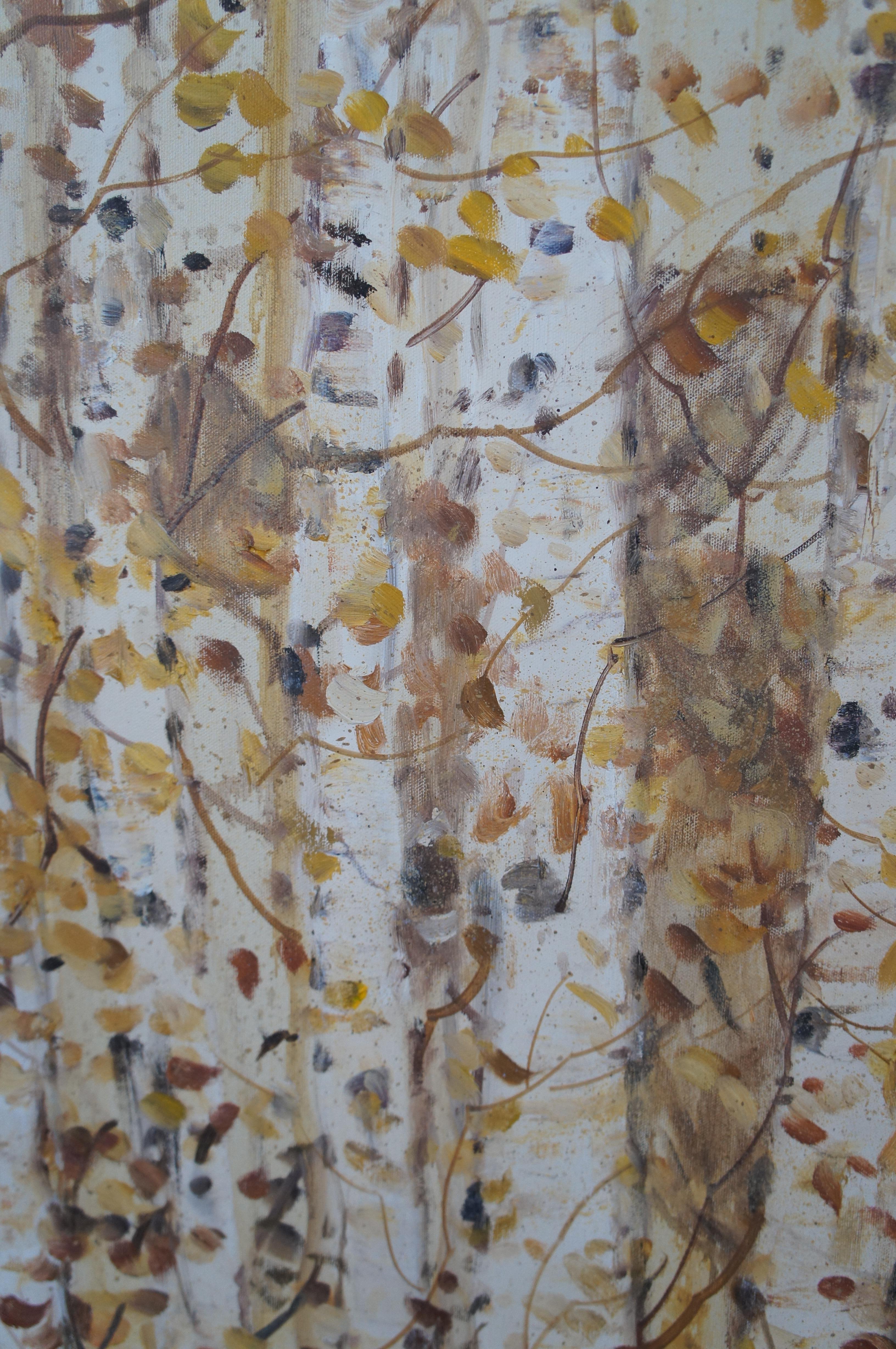 Larry Dean 'Deer in The Aspens' Acylic Woodland Painting on Canvas Framed 61