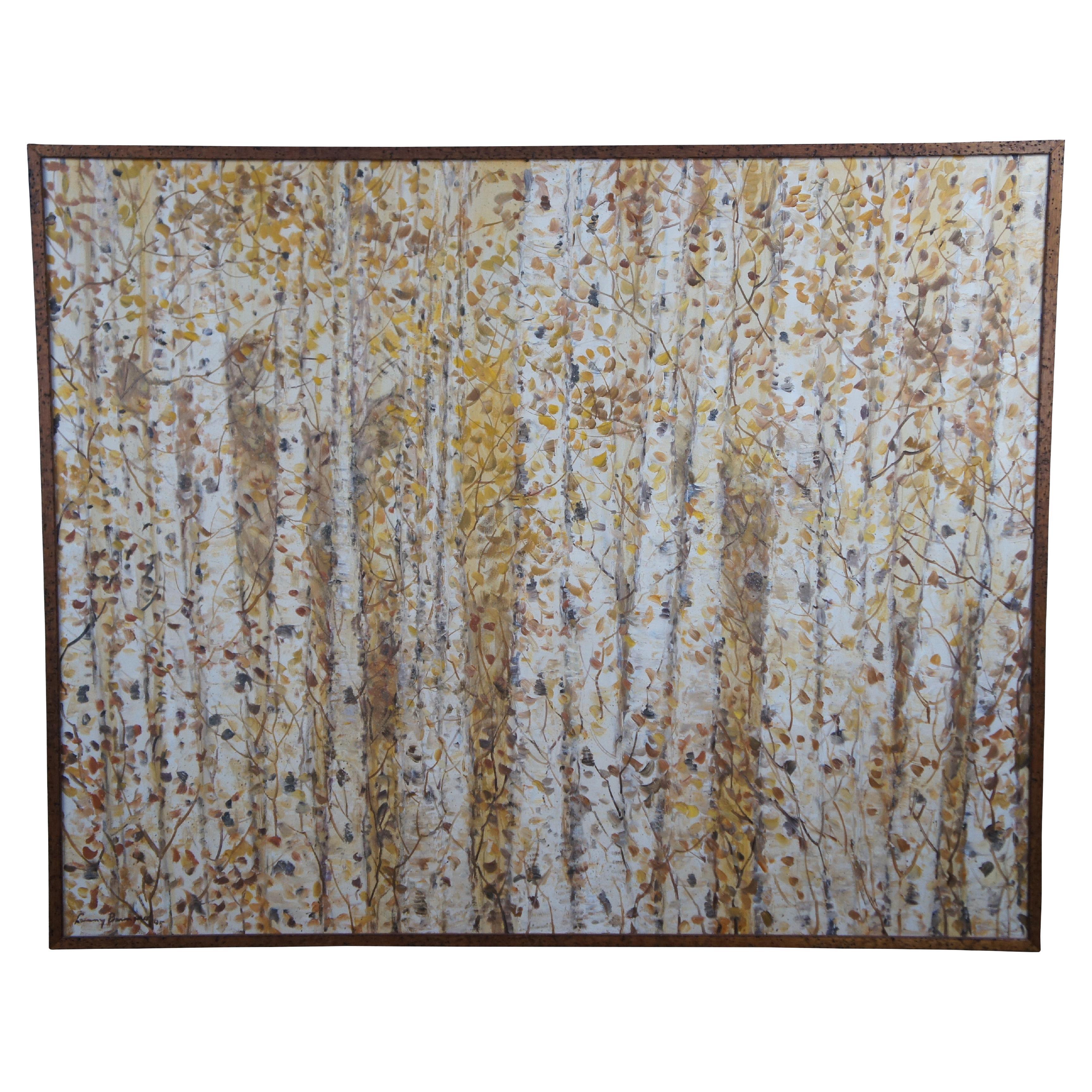 Larry Dean 'Deer in The Aspens' Acylic Woodland Painting on Canvas Framed 61"