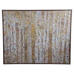 Vintage Larry Dean 'Deer in The Aspens' Acylic Woodland Painting on Canvas Framed 61"