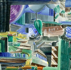 Urban Tilt Serigraph, Abstract Expressionist, 2004, Signed, 42x44 in.