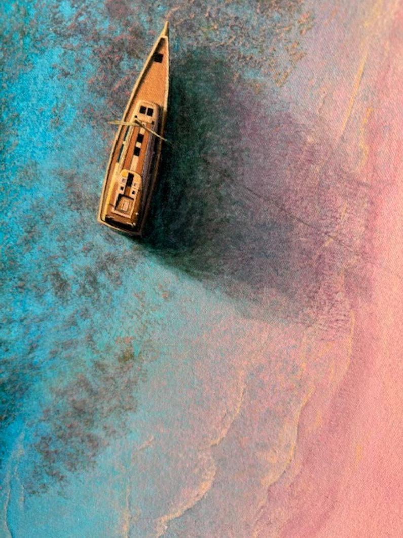 Caribbean Seascape #27,  original 60x42 contemporary marine landscape - Blue Landscape Painting by Larry Felder