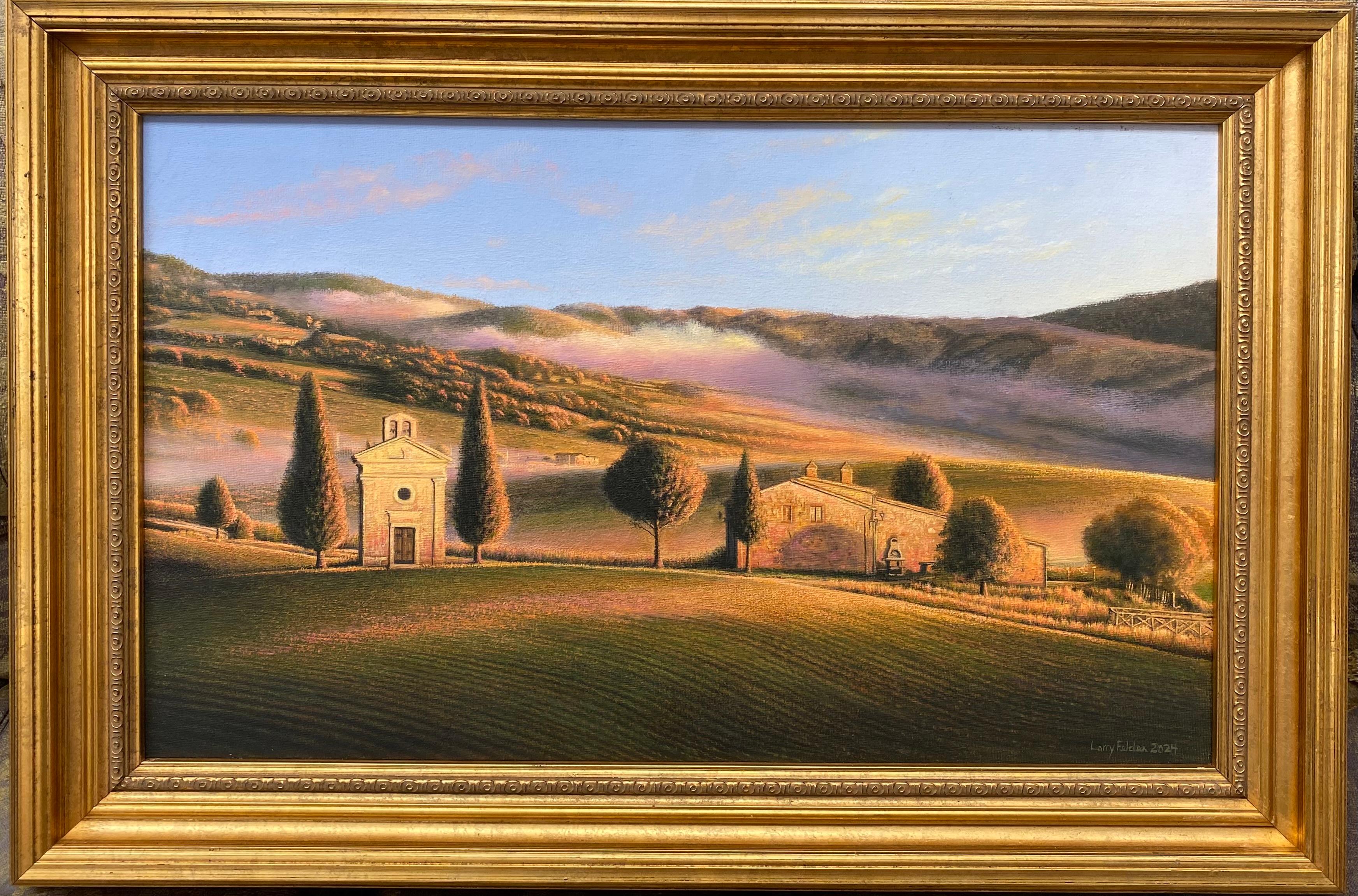 Larry Felder Landscape Painting - Chapel of the Madonna di Vitaleta, original realist Italian landscape