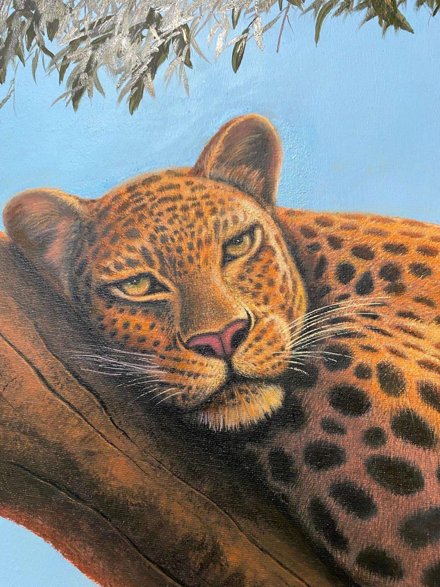 Lazy Morning, original 30x48 realist figurative leopard landscape 1