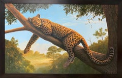 Lazy Morning, original 30x48 realist figurative leopard landscape