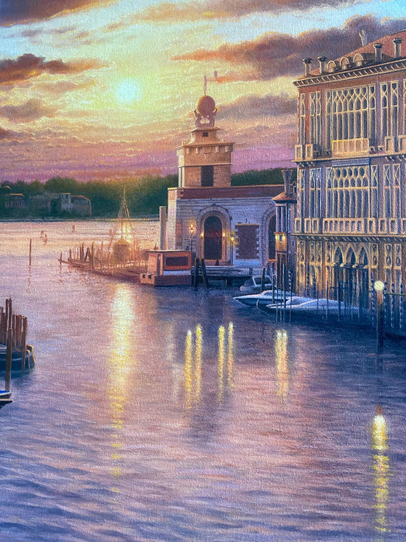 Sunrise Venezia, 35x53 original Hudson River School Italian marine landscape For Sale 5