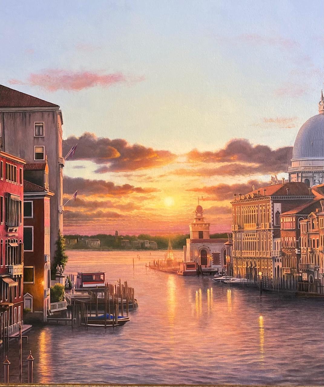 Sonnenaufgang Venezia, 35x53 original italienische Meereslandschaft aus der Hudson River School (Realismus), Painting, von Larry Felder