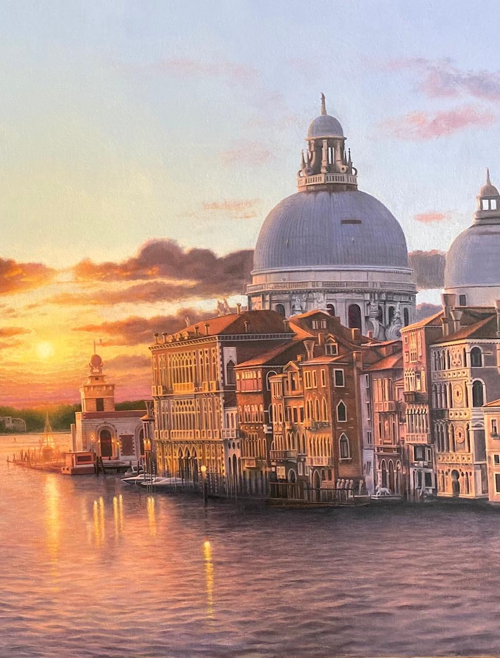 Sunrise Venezia, ein 35x53 Original der Hudson River School mit einer realistischen Interpretation von Venedig, Italien, lädt Sie in das Herz einer der romantischsten, berühmtesten und schönsten Städte der modernen Zivilisation ein.  Venedig, die