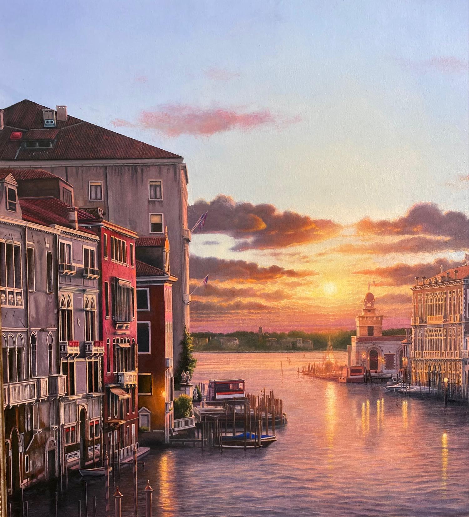 Sunrise Venezia, a 35x53 original Hudson River School realist interpretation of Venice, Italy, invites you into the heart of one of Europe's most romantic, most famous, most beautiful cities in modern civilization.  Perhaps the most celebrated city