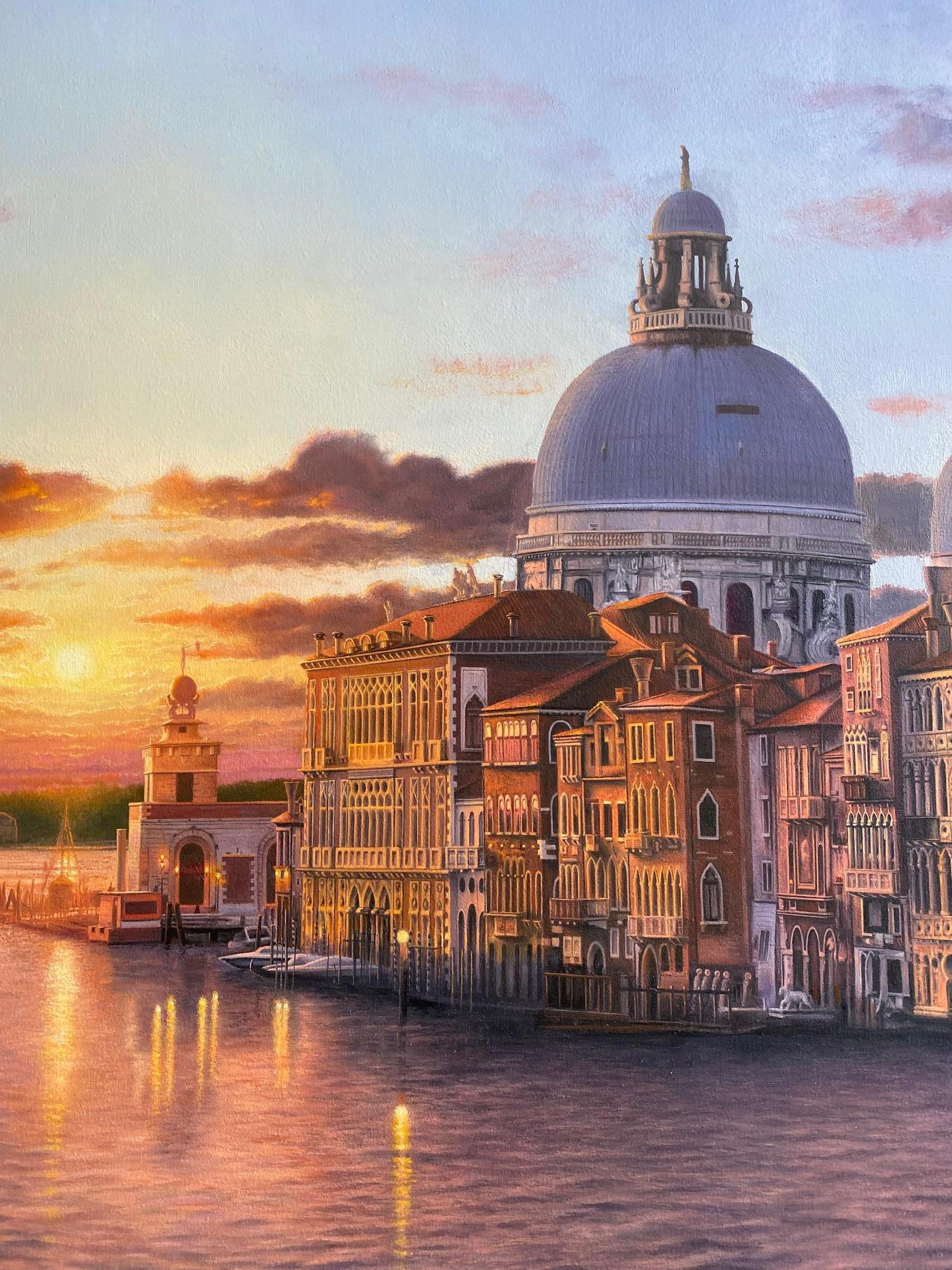 Sunrise Venezia, 35x53 original Hudson River School Italian marine landscape For Sale 1