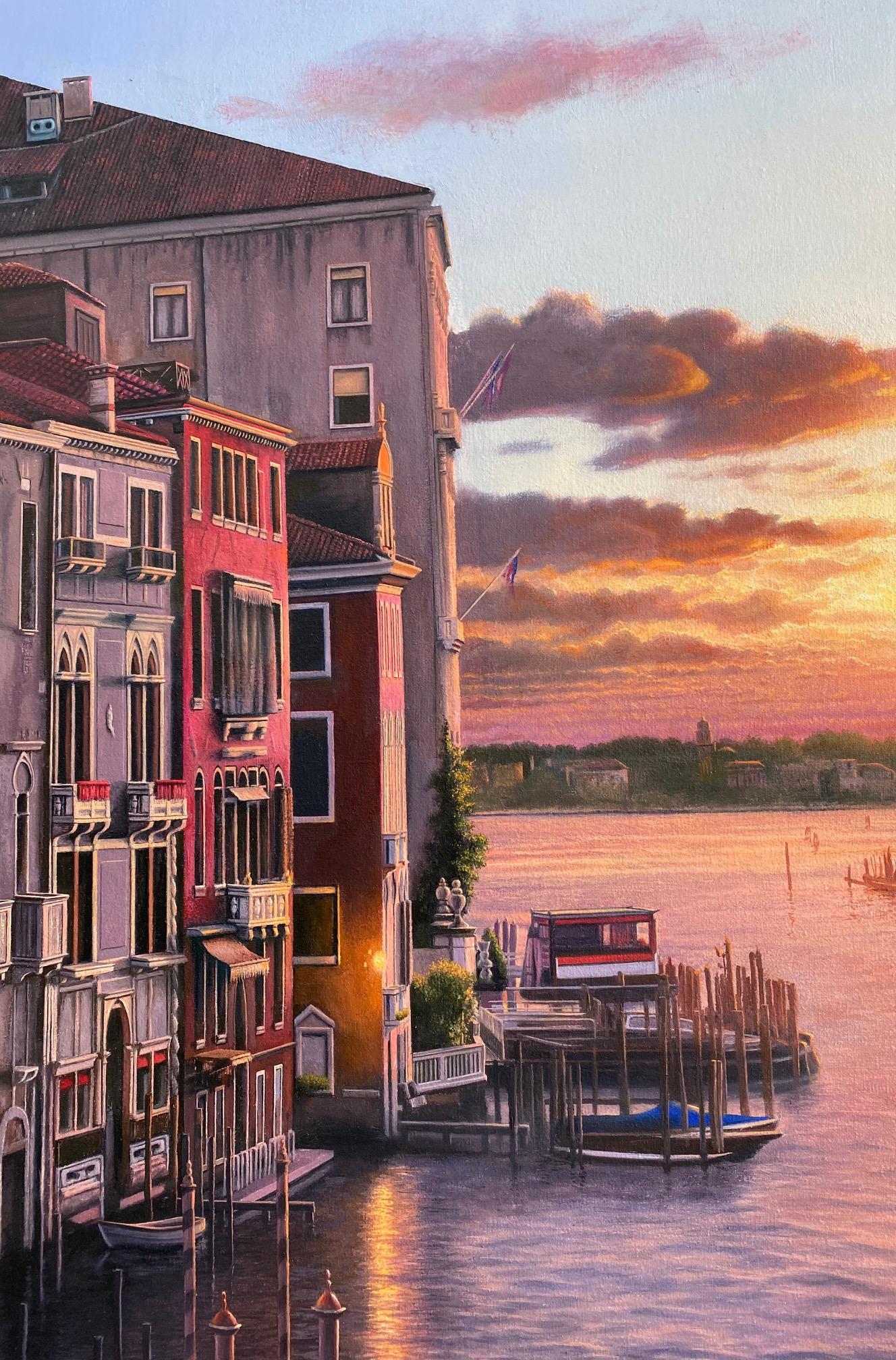 Sunrise Venezia, 35x53 original Hudson River School Italian marine landscape For Sale 3
