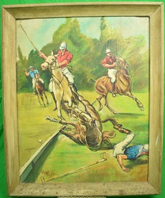 Vintage Polo Match c1950s Acrylic on Canvas by Larry Golden