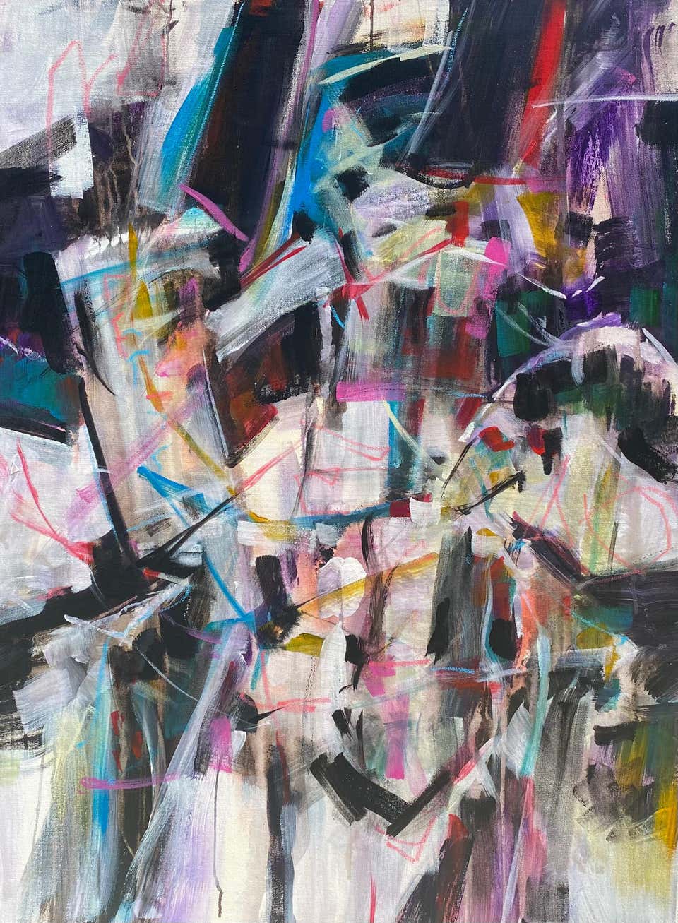 Linear Abstract Karen Lastre - Linear Orange and Grey Abstract Painting at 1stDibs ...