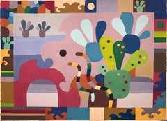 Cactus Landscape (Comanche Native American surrealist painting)
