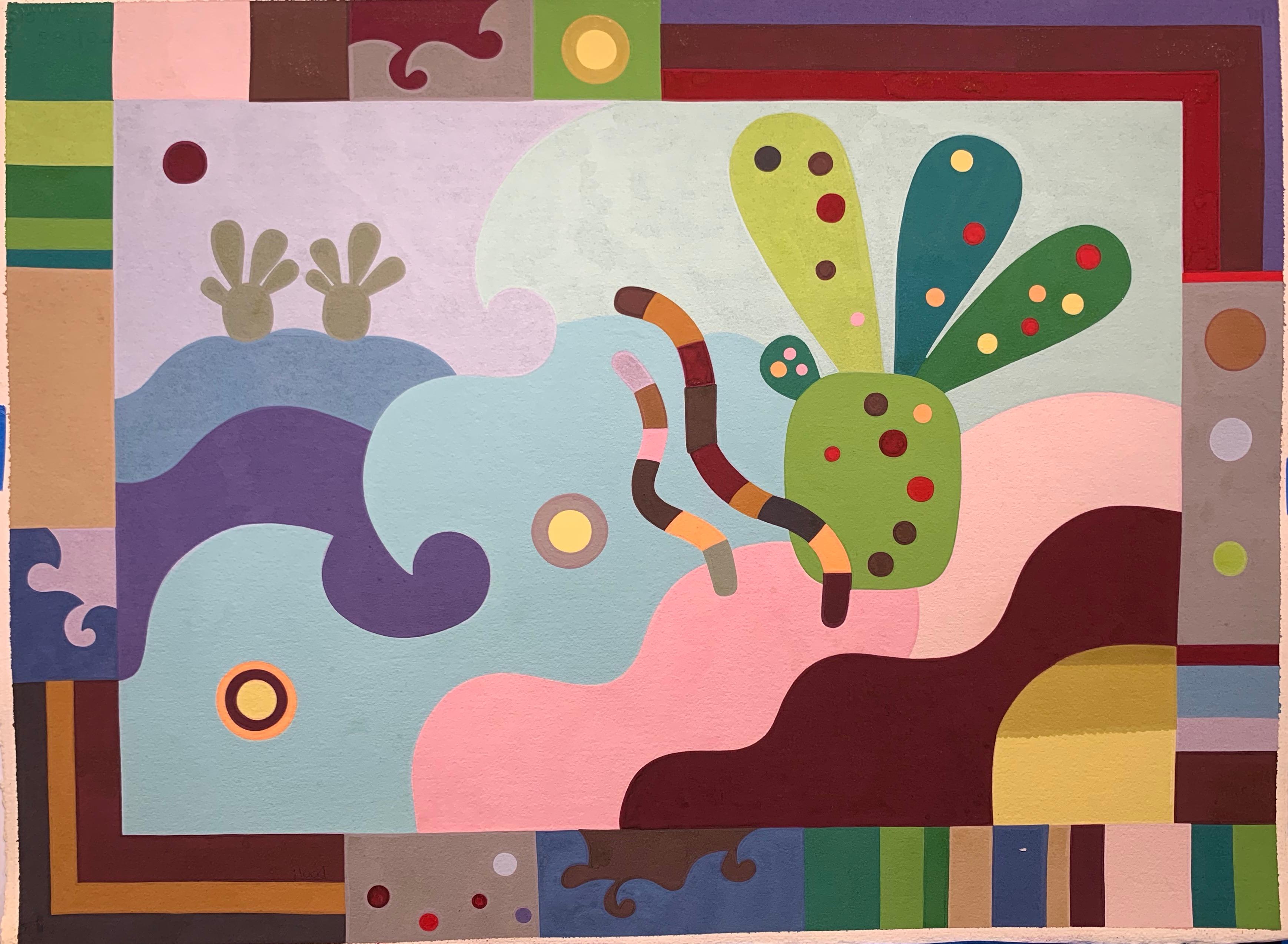 Larry Hood Animal Painting - Dessert Landscape (Comanche Native American surrealist painting)