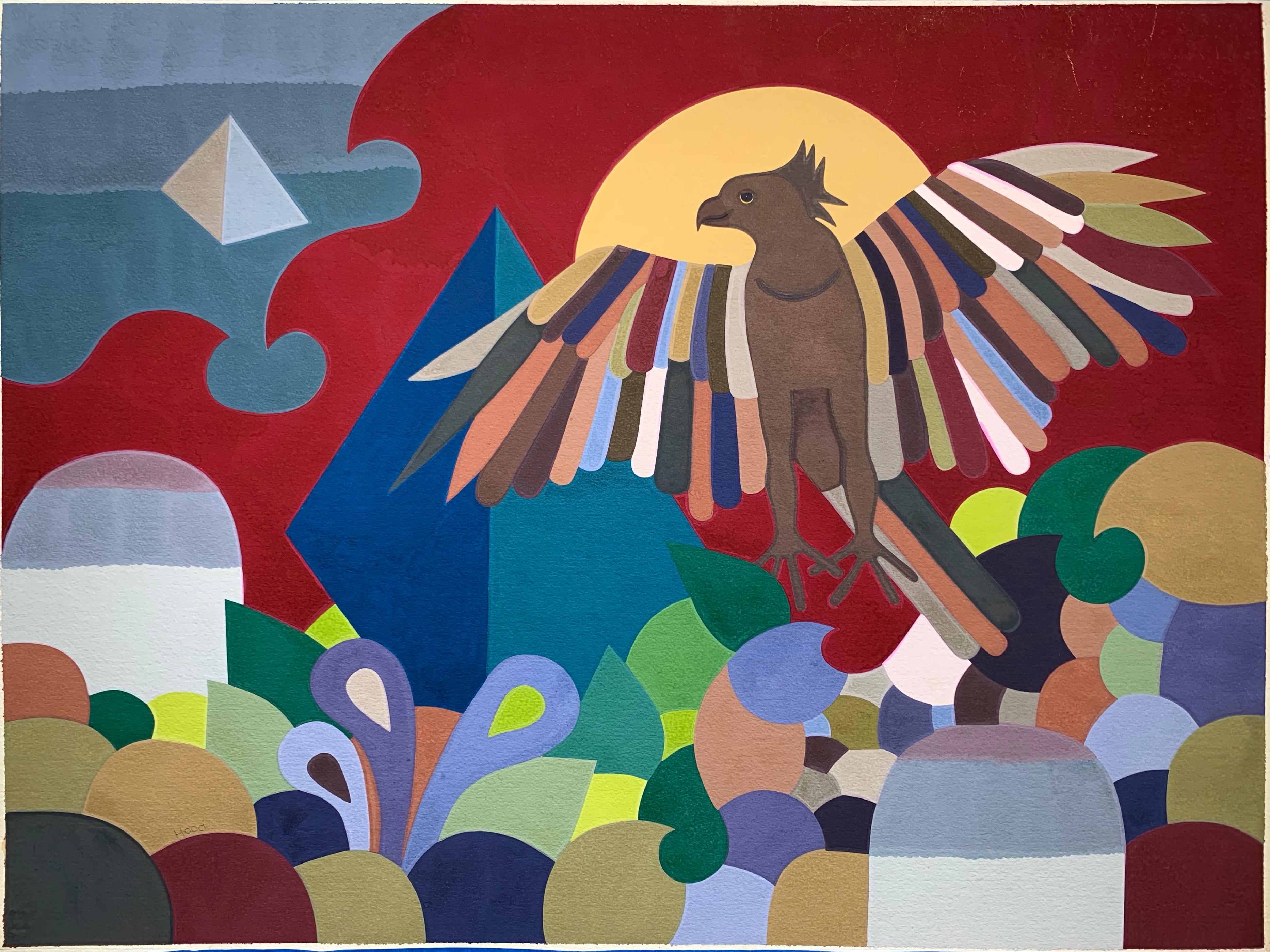 Larry Hood Animal Painting - Hawk (Comanche Native American surrealist painting)
