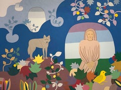 Maiden and Spirit Wolf (Native American surrealist painting)