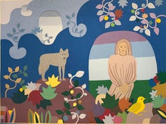 Maiden and Spirit Wolf (peinture surréaliste amérindienne de la Comanche)
