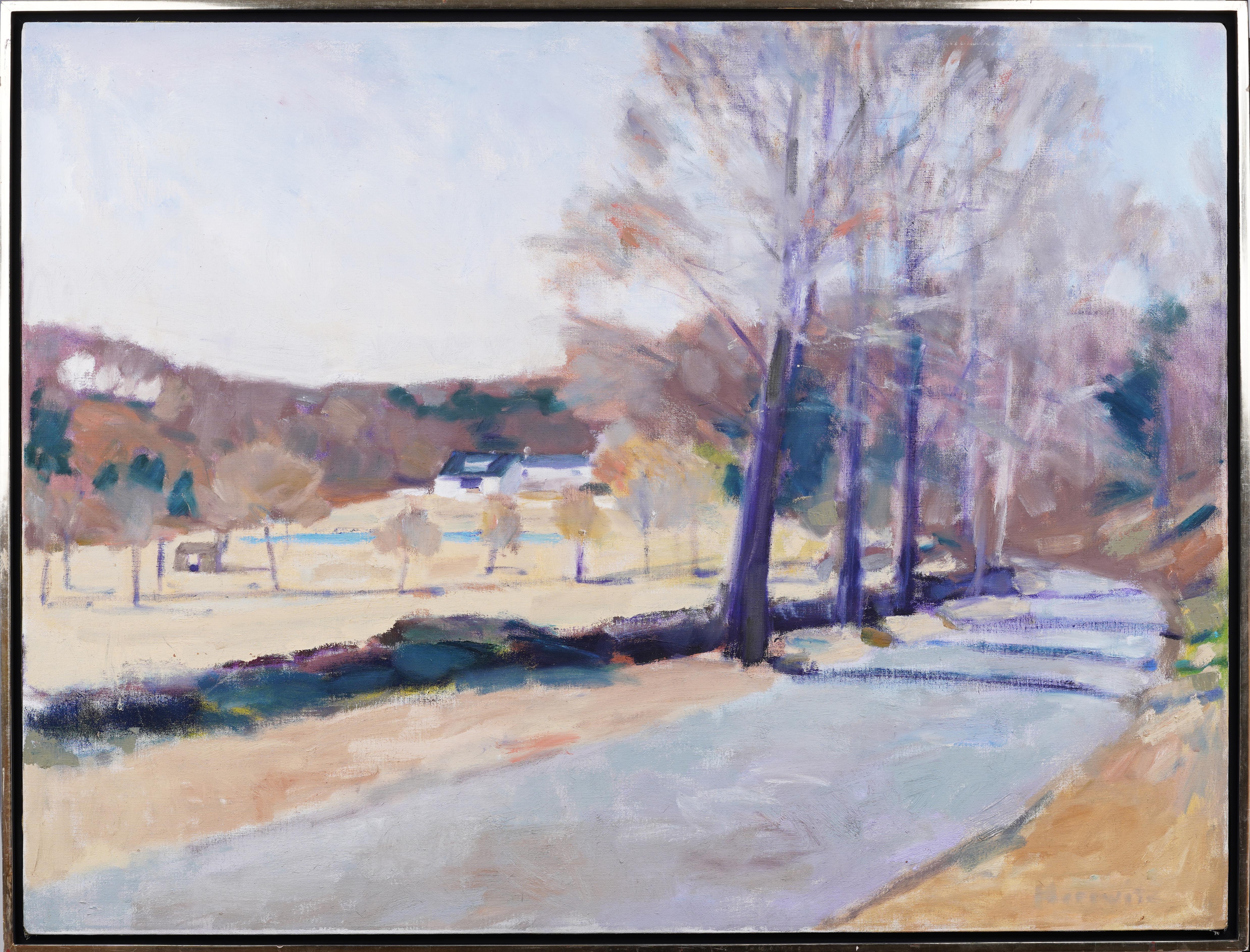 Larry Horowitz Abstract Painting – Große gerahmte Vintage-Landschaft der amerikanischen Moderne, signiertes Original-Ölgemälde
